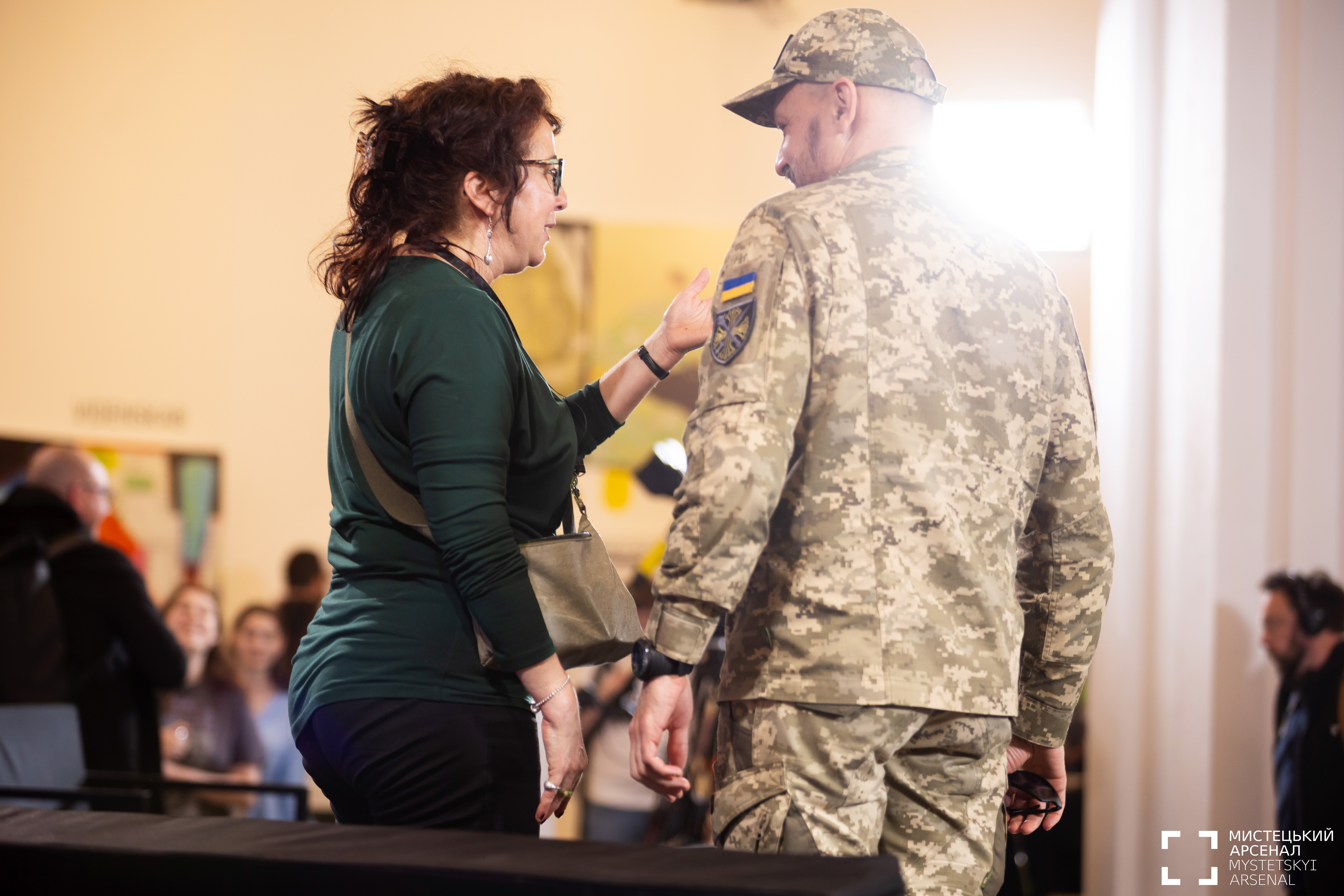 Marci Shore and a member of Ukrainian Armed Forces
