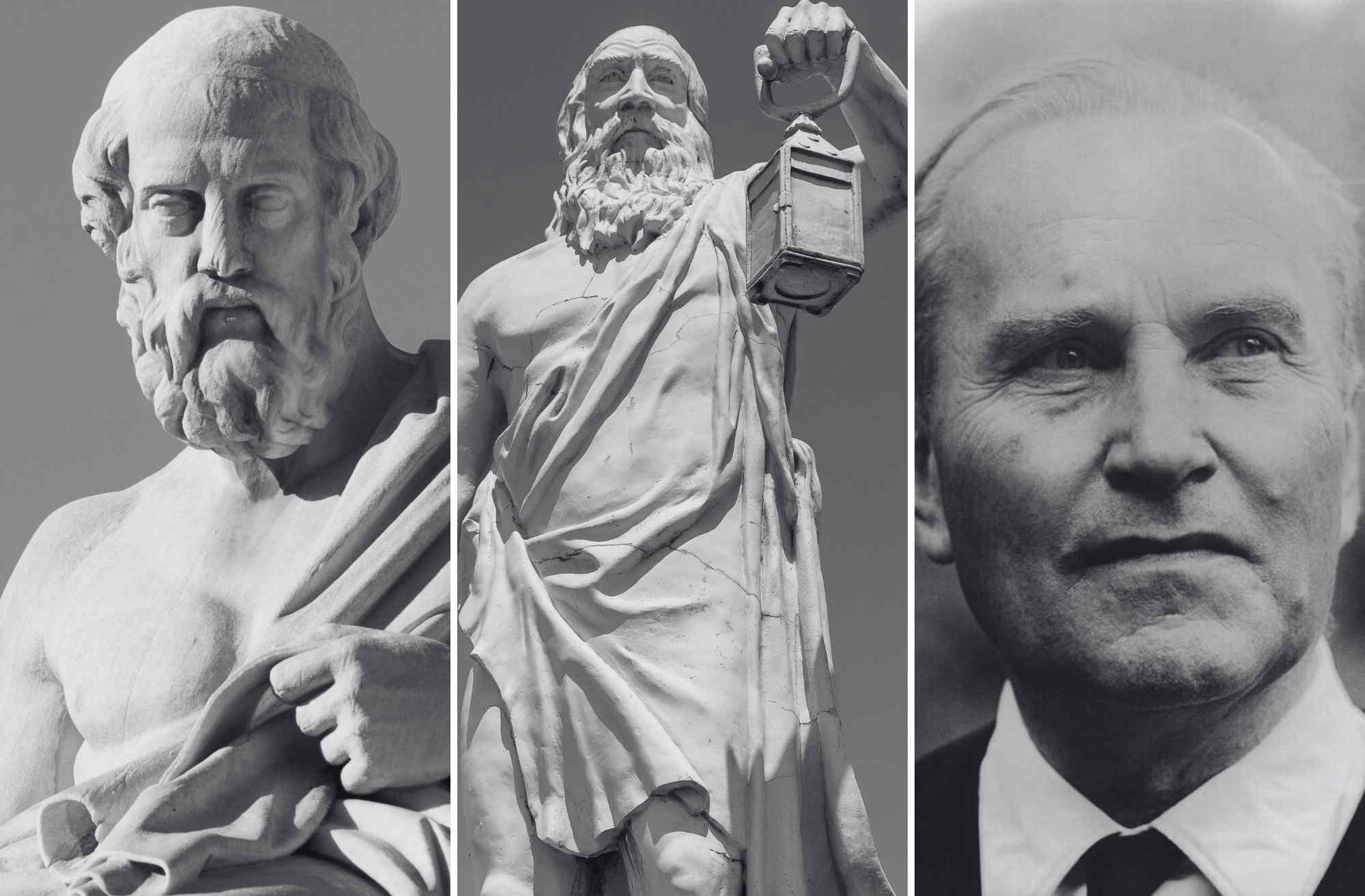 Photo collage of Platon, Diogenes, and Jan Patočka