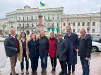 A picture taken in Ukraine of Ivan Vejvoda, , Veronica Anghel, Oksana Forostyna, Heather Grabbe, Nathalie Tocci, Balazs Jarabik, Thomas De Waal, Kristof Bender