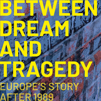 logo for 1989 podcast . the title in yellow in front of the Berlin Walls for HAHN in red and black